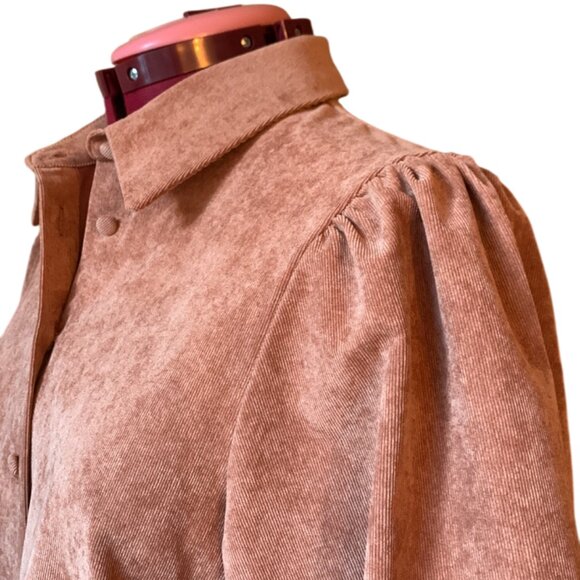 ICONE - Copper pink Corduroy buttons down shirt with puff sleeves - LARGE - Picture 6 of 10